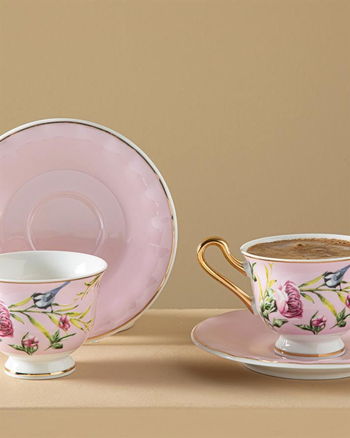 Vanilla New Bone China Kahve Fincan Takımı 4 Parça 2 Kişilik Açık Pembe