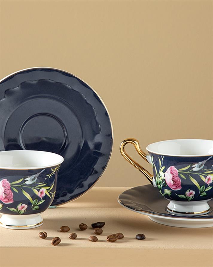 Vanilla New Bone China Kahve Fincan Takımı 4 Parça 2 Kişilik Lacivert
