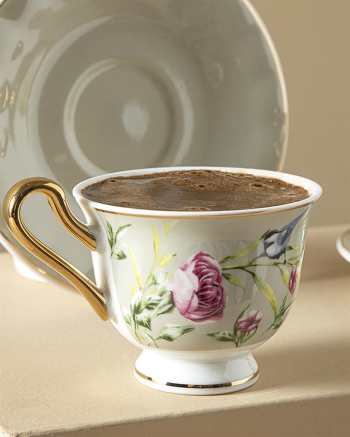 Vanilla New Bone China Kahve Fincan Takımı 4 Parça 2 Kişilik Açık Gri