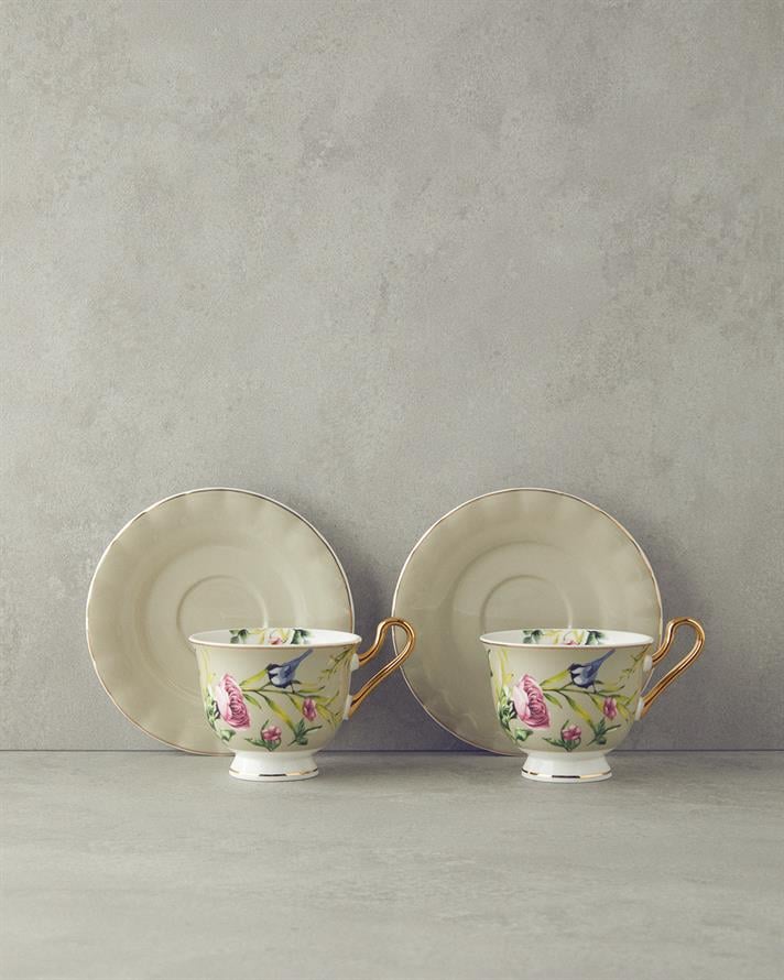 Vanilla New Bone China Çay Fincan Takımı 4 Parça 2 Kişilik Açık Gri