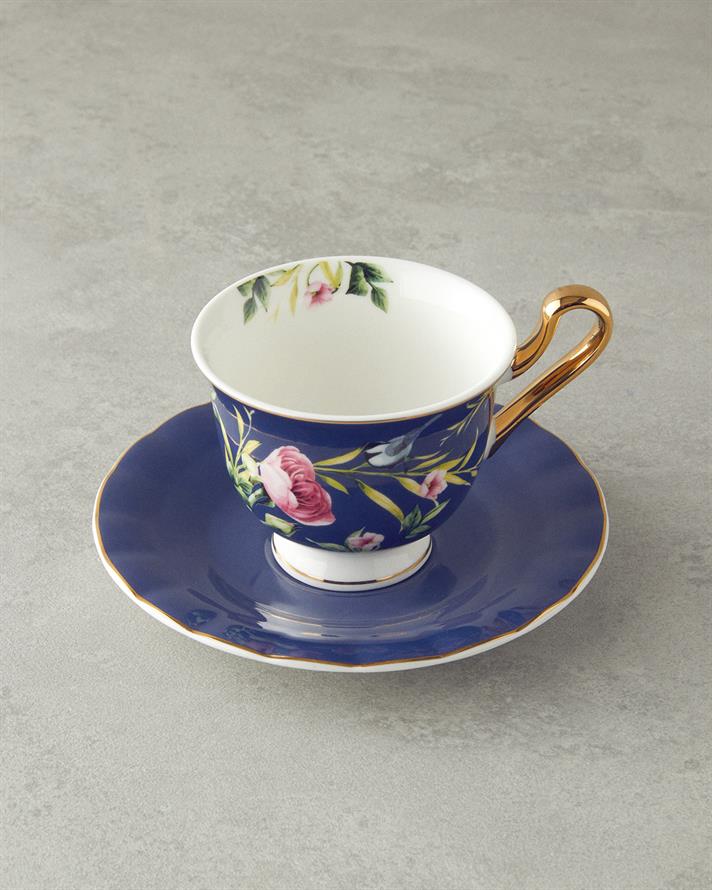 Vanilla New Bone China Çay Fincanı Takımı 4 Parça 2 Kişilik Lacivert