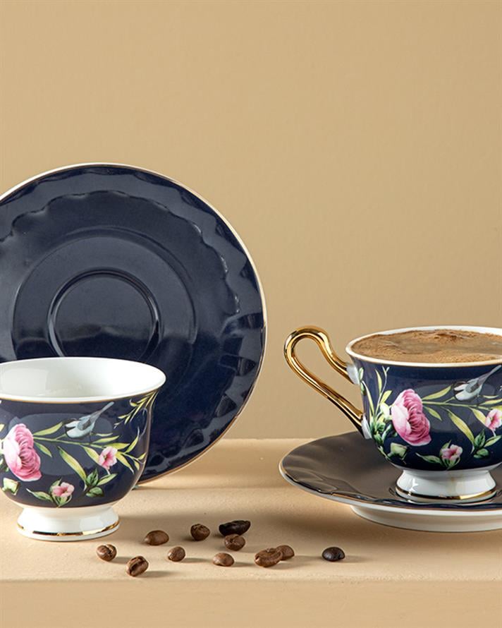 Vanilla New Bone China Kahve Fincan Takımı 4 Parça 2 Kişilik Lacivert