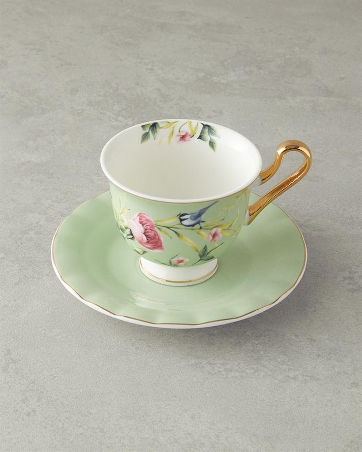 Vanilla New Bone China Çay Fincanı Takımı 4 Parça 2 Kişilik Açık Yeşil