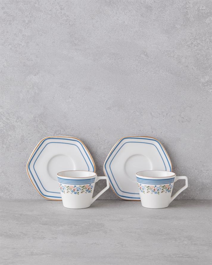 Velour Bone Porselen 12 Parça 6 Kişilik Kahve Fincan Takımı 80 ml Mavi Gold