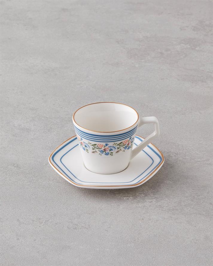 Velour Bone Porselen 12 Parça 6 Kişilik Kahve Fincan Takımı 80 ml Mavi Gold