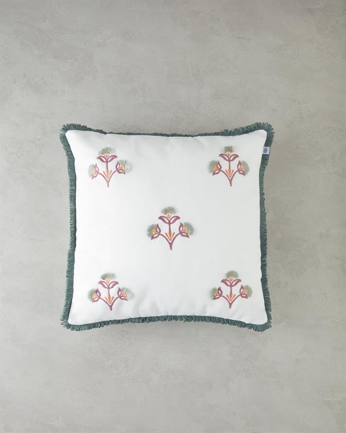 Verla Nakışlı Dekoratif Kırlent Ekru