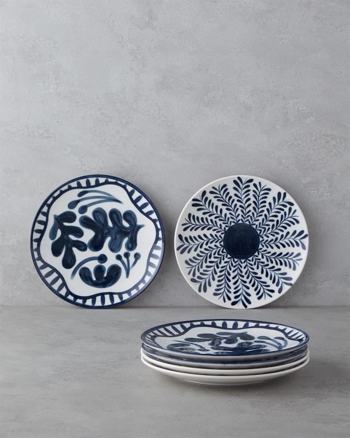 Via Porselen 6lı Pasta Tabağı 21 cm Beyaz - Lacivert