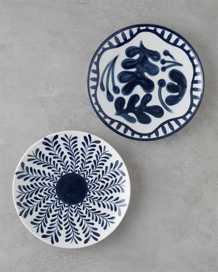 Via Porselen 6lı Pasta Tabağı 21 cm Beyaz - Lacivert