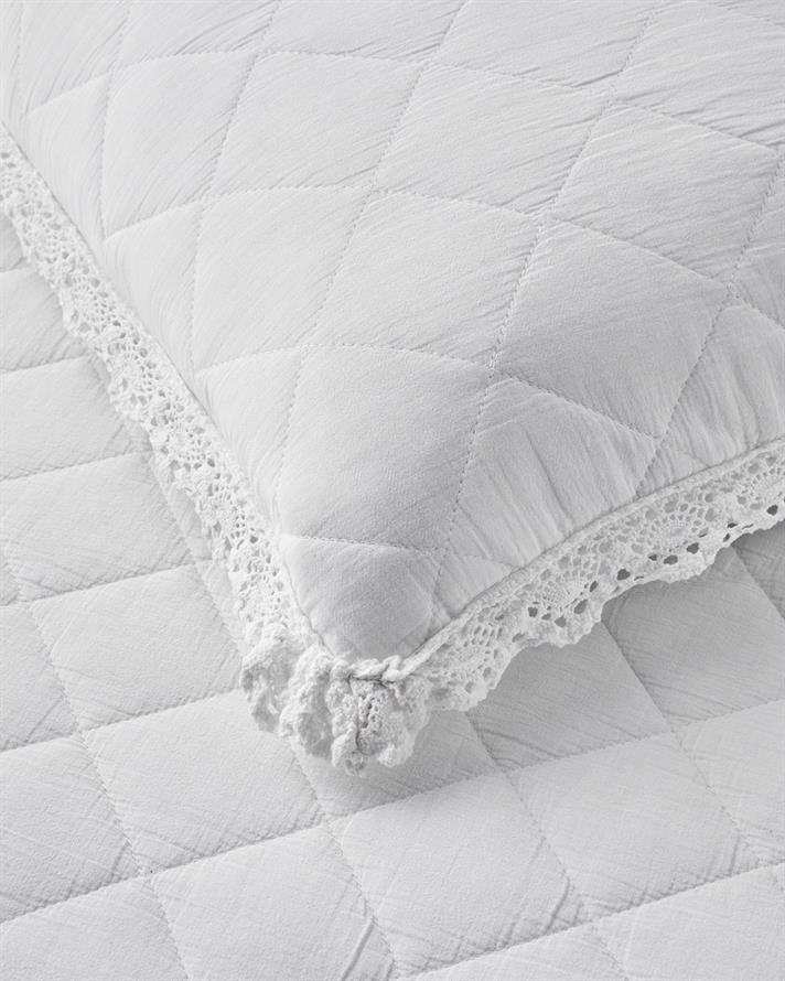 Vintage Diamond Çift Kişilik Yatak Örtüsü Takımı 200x220 cm Beyaz