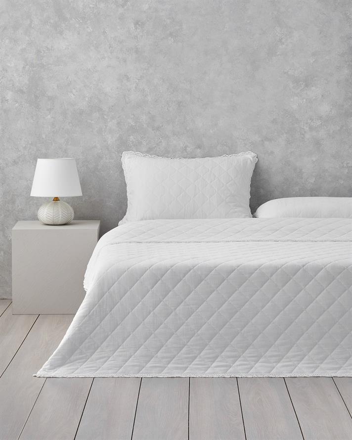 Vintage Diamond King Size Yatak Örtüsü Takımı 240x220 cm Beyaz