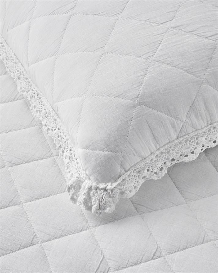 Vintage Diamond King Size Yatak Örtüsü Takımı 240x220 cm Beyaz