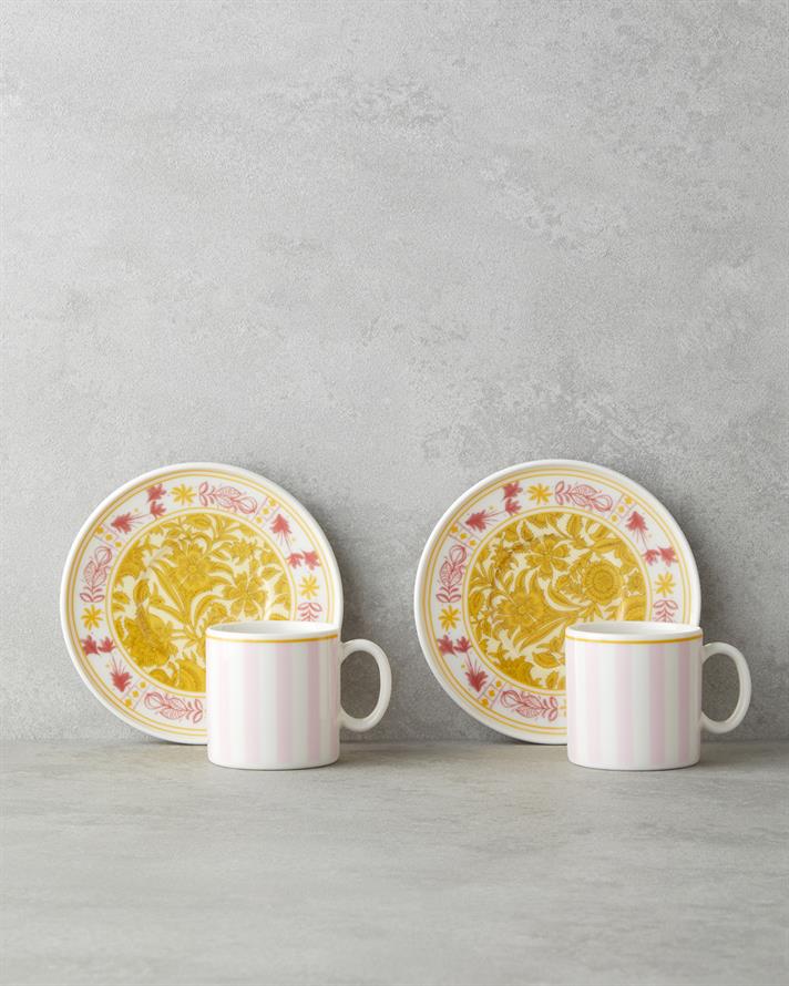 Viora Bone Porselen 4 Parça 2 Kişilik Kahve Fincan Takımı 90 ml Pembe - Sarı