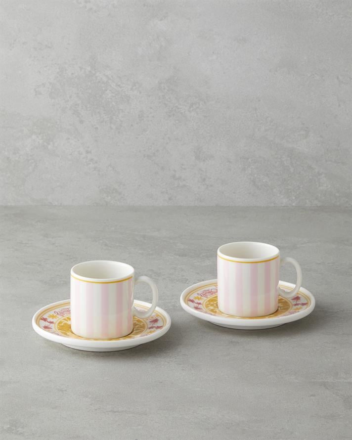 Viora Bone Porselen 4 Parça 2 Kişilik Kahve Fincan Takımı 90 ml Pembe - Sarı