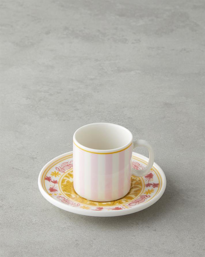 Viora Bone Porselen 4 Parça 2 Kişilik Kahve Fincan Takımı 90 ml Pembe - Sarı