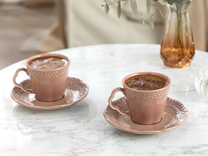 Viyana Porselen 2li Kahve Fincan Takımı Gül Kurusu