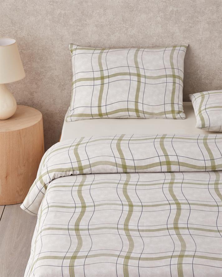 Wave Check Kolay Ütülenir Çift Kişilik Nevresim Takımı 200x220 cm Açık Yeşil-Bej