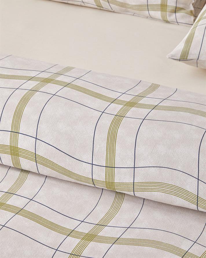 Wave Check Kolay Ütülenir Çift Kişilik Nevresim Takımı 200x220 cm Açık Yeşil-Bej