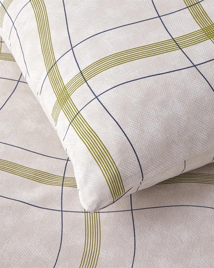 Wave Check Kolay Ütülenir Tek Kişilik Çarşaflı Nevresim Takımı 160x220 cm Açık Yeşil-Bej