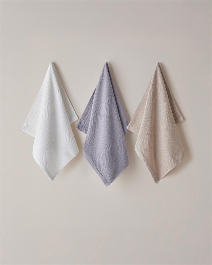 Wave Pamuk Yüz Havlusu 50x70 cm Ekru