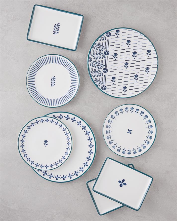 Wells Porselen Kahvaltı ve Sunum Seti 18 Parça 6 Kişilik Mavi