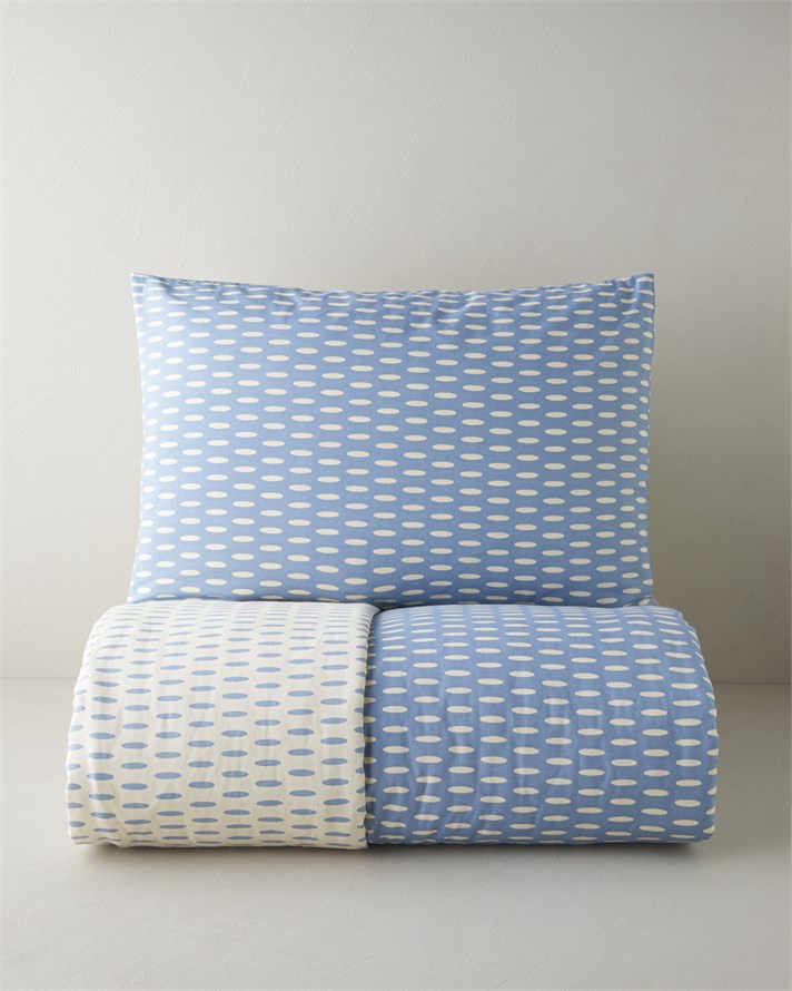 Whisper Dots Pamuklu Tek Kişilik Nevresim Seti 160x220 cm Mavi - Krem
