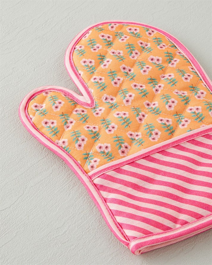 Whispering Petals Fırın Eldiveni ve Tutacak Seti Pembe - Turuncu