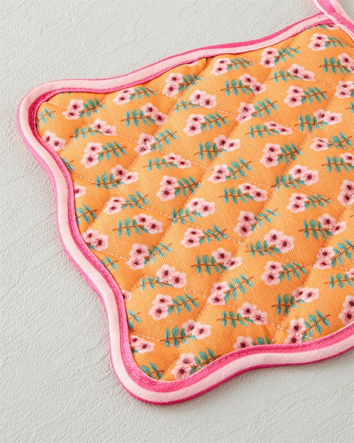 Whispering Petals Fırın Eldiveni ve Tutacak Seti Pembe - Turuncu