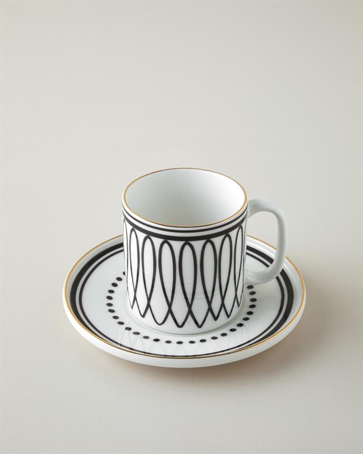 White Angles Bone Porselen 4 Parça 2 Kişilik Çay Fincanı Takımı 180 ml Siyah-Beyaz-Gold