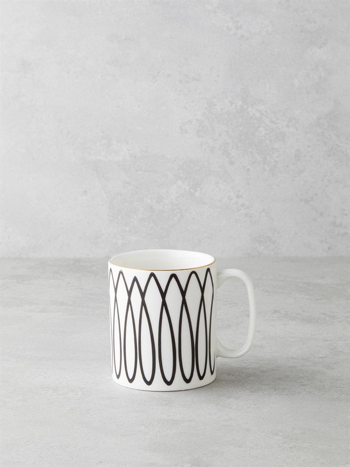 White Angles Bone Porselen Kupa 290 ml Siyah-Beyaz-Gold
