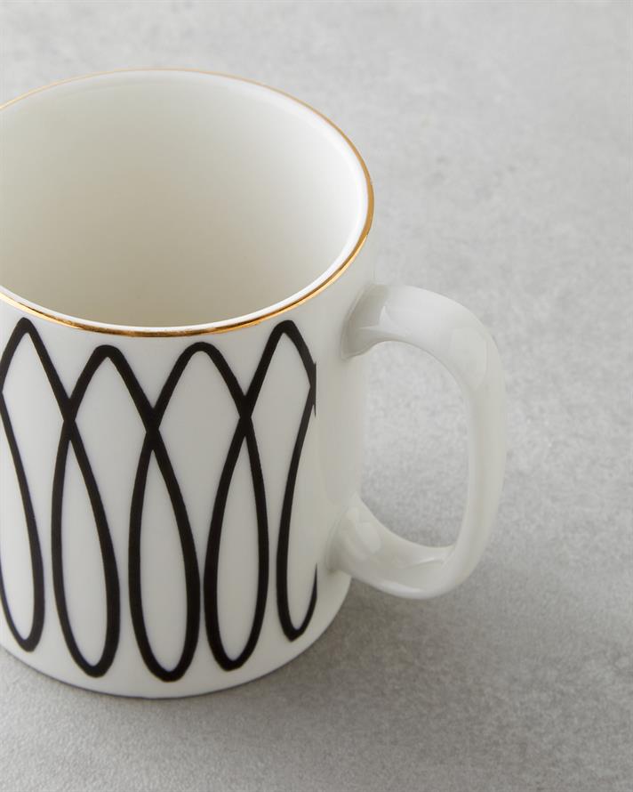 White Angles Bone Porselen Kupa 290 ml Siyah-Beyaz-Gold