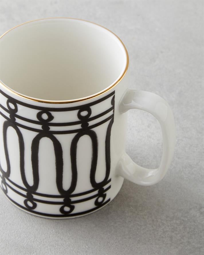 White Charmed Bone Porselen Kupa 290 ml Siyah-Beyaz-Gold