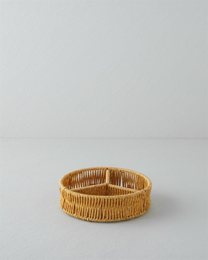 Wicker Plastik Rattan 3 Bölmeli Sunumluk Açık Kahverengi