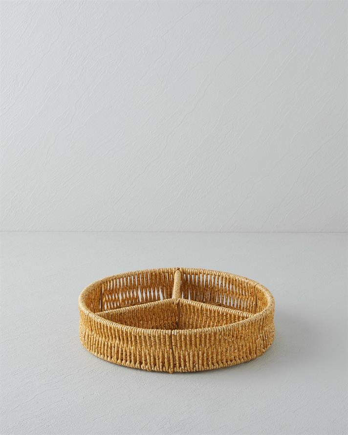 Wicker Plastik Rattan 3 Bölmeli Sunumluk Açık Kahverengi