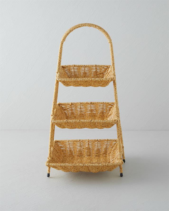 Wicker Plastik Rattan Katlı Servis Açık Kahverengi