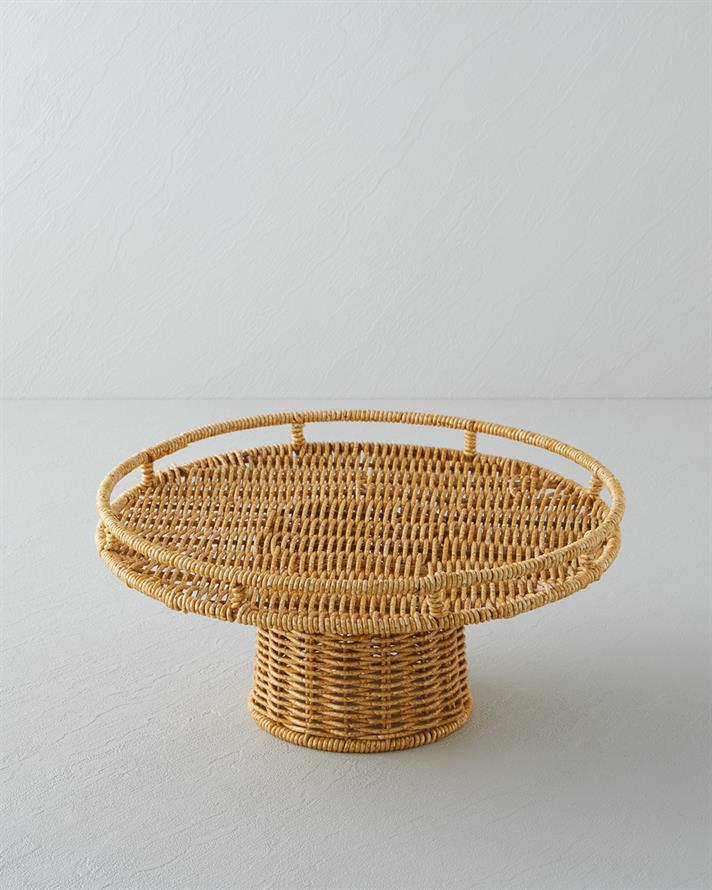 Wicker Plastik Rattan Kek Standı 30 cm Açık Kahverengi