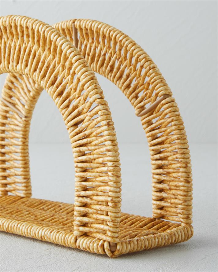 Wicker Plastik Rattan Peçetelik 19x13 cm Açık Kahverengi