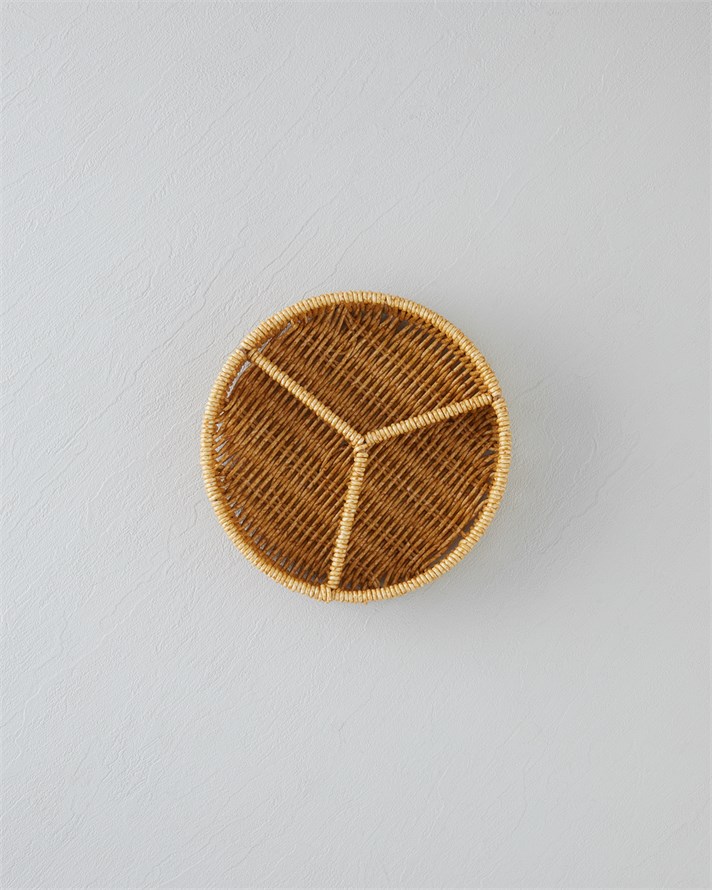 Wicker Rattan 3 Bölmeli Sunumluk 19x5 cm Açık Kahverengi