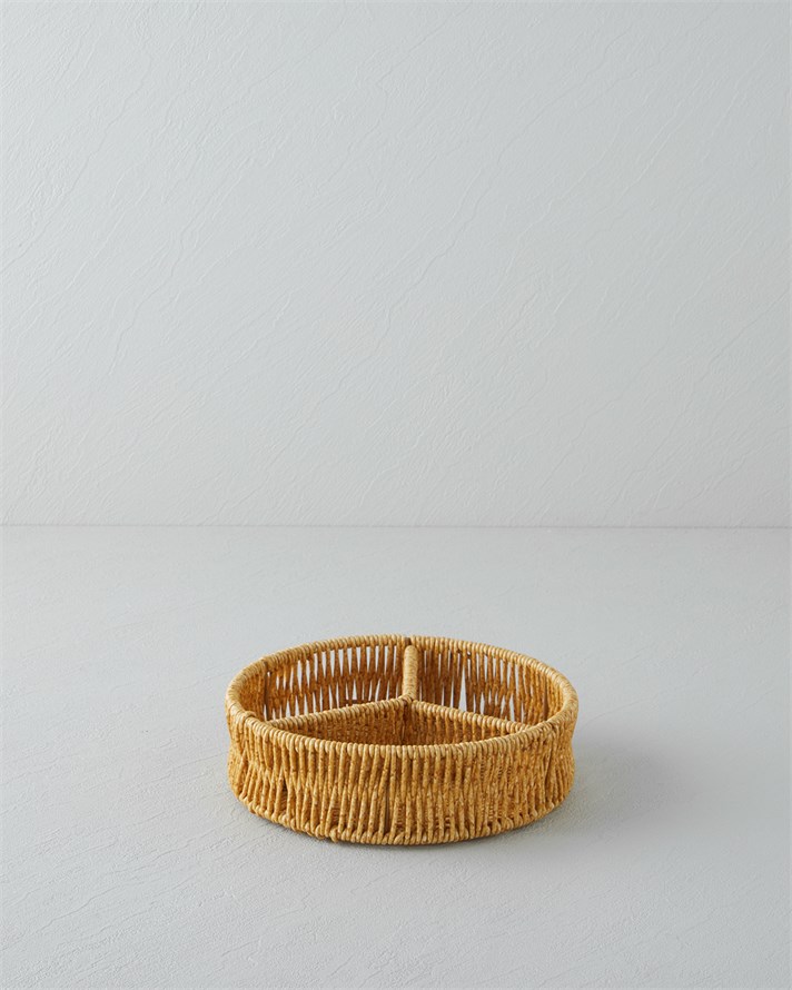 Wicker Rattan 3 Bölmeli Sunumluk 19x5 cm Açık Kahverengi