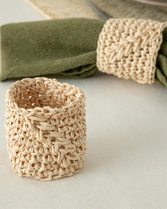 Wicker Weave Natural İp 2li Peçete Halkası 4 cm Krem