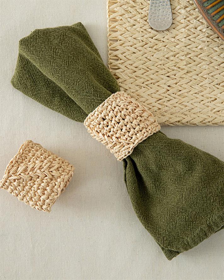 Wicker Weave Natural İp 2li Peçete Halkası 4 cm Krem