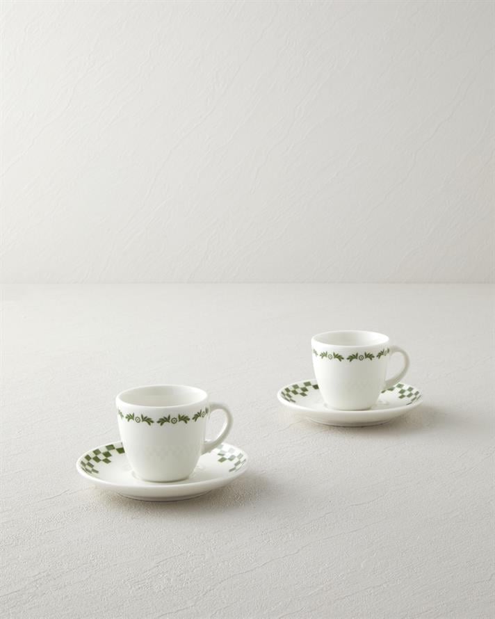 Wild Blossom Bone Porselen 4 Parça 2 Kişilik Kahve Fincan Takımı 90 ml Yeşil