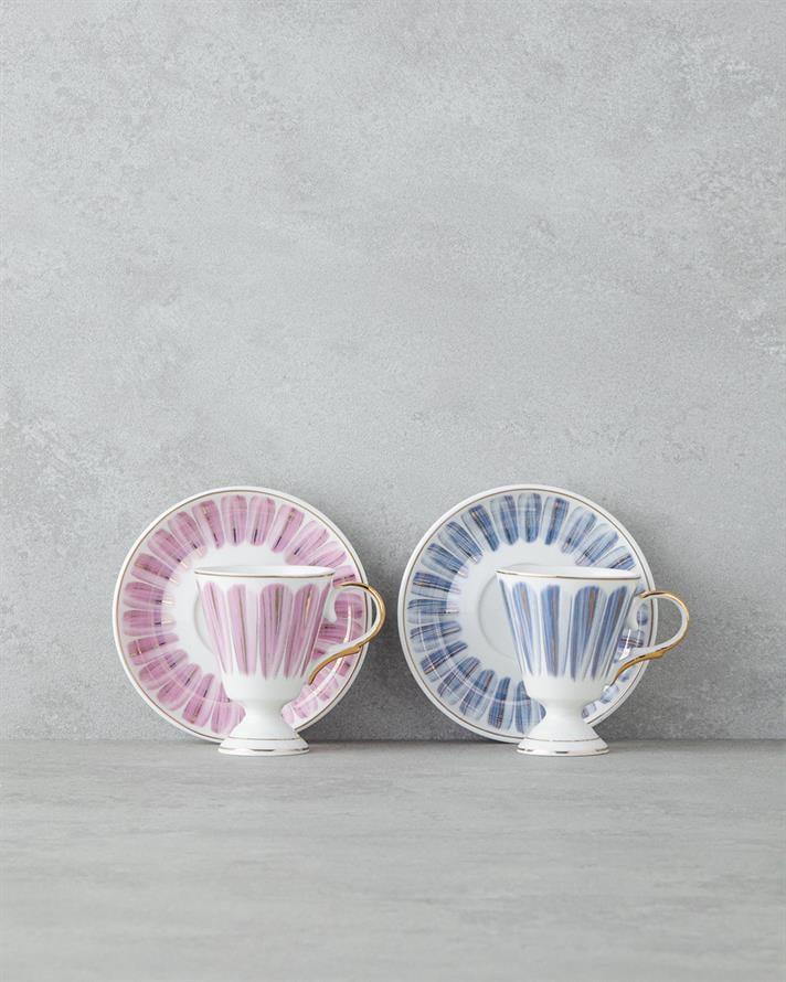 Winnie Porselen 4 Parça 2 Kişilik Kahve Fincan Takımı 90 ml Pembe - Mavi