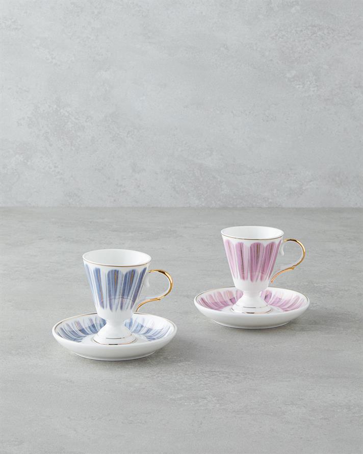 Winnie Porselen 4 Parça 2 Kişilik Kahve Fincan Takımı 90 ml Pembe - Mavi