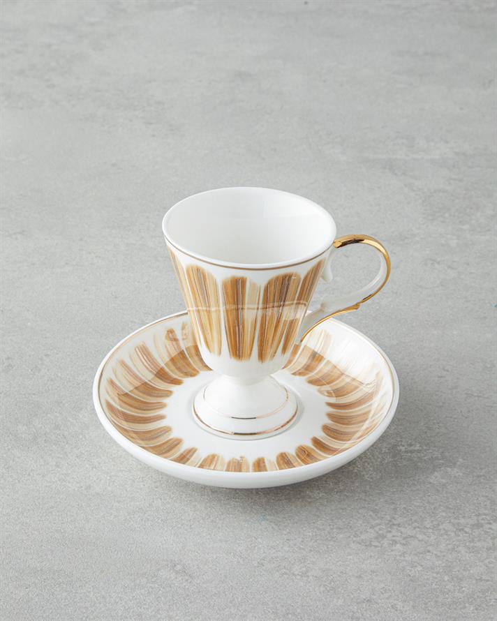 Winnie Porselen 4 Parça 2 Kişilik Kahve Fincan Takımı 90 ml Yeşil-Turuncu