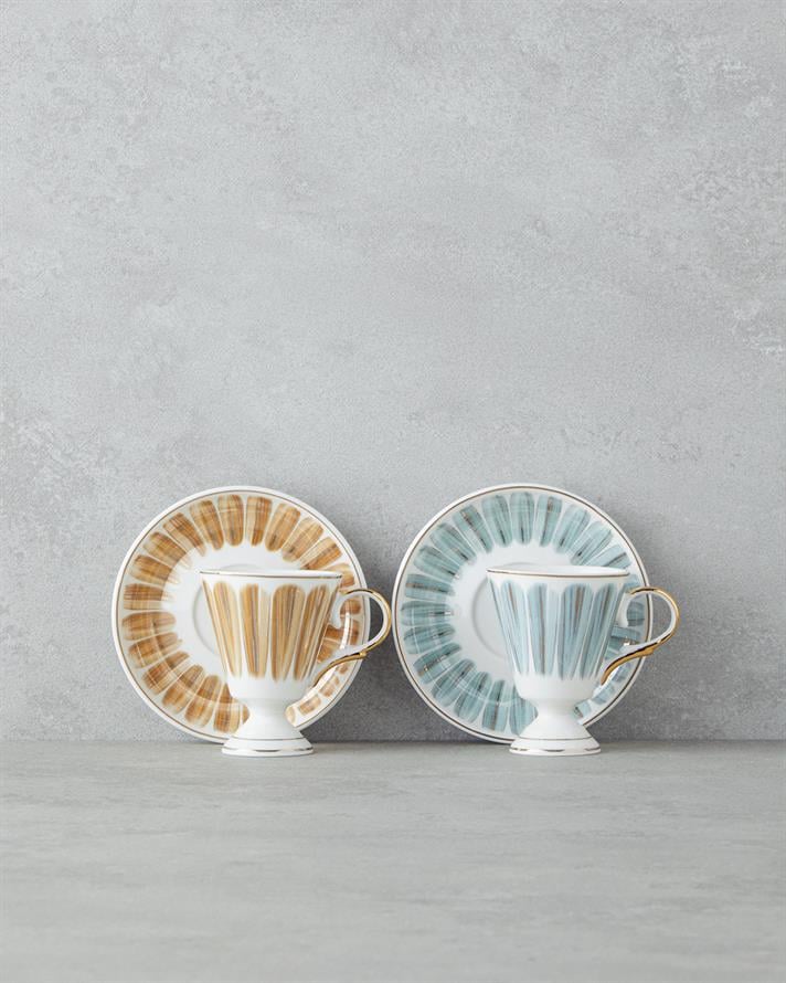 Winnie Porselen 4 Parça 2 Kişilik Kahve Fincan Takımı 90 ml Yeşil-Turuncu