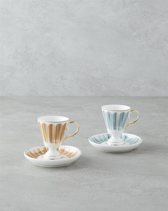 Winnie Porselen 4 Parça 2 Kişilik Kahve Fincan Takımı 90 ml Yeşil-Turuncu