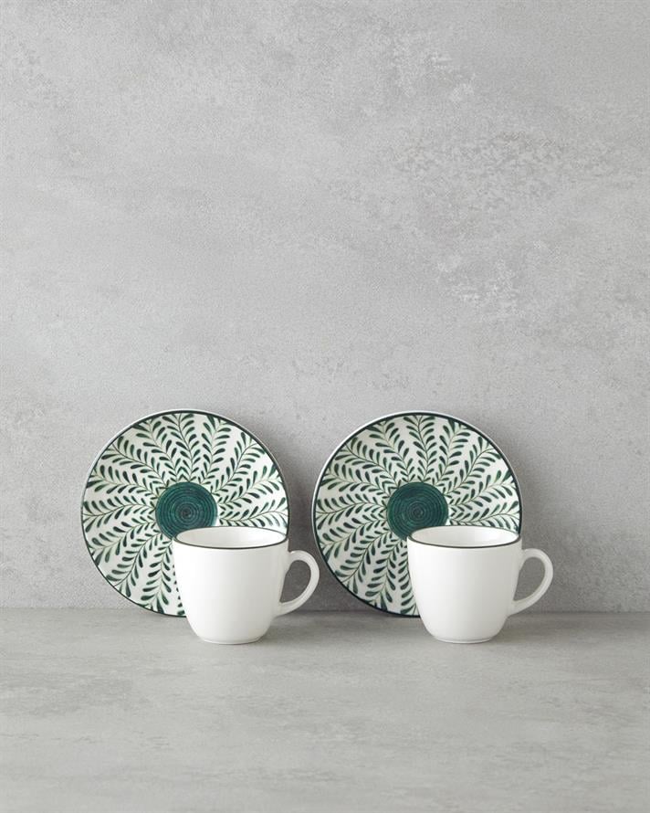 Winsome Bone Porselen 4 Parça 2 Kişilik Kahve Fincan Takımı 90 ml Yeşil