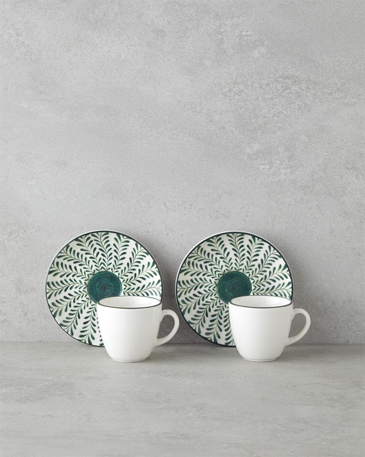 Winsome Bone Porselen 4 Parça 2 Kişilik Kahve Fincan Takımı 90 ml Yeşil