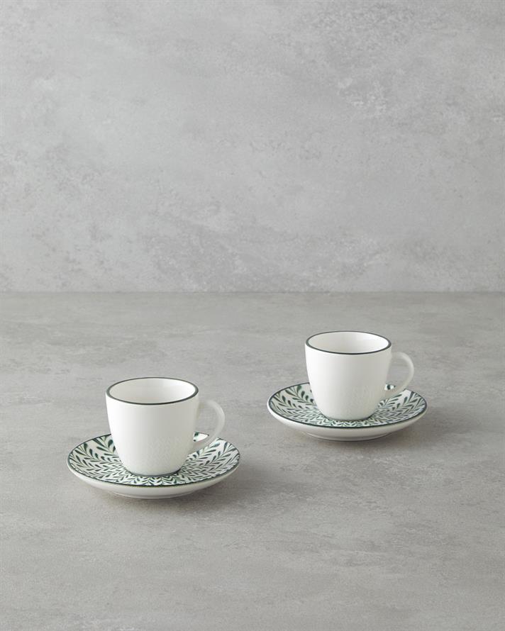 Winsome Bone Porselen 4 Parça 2 Kişilik Kahve Fincan Takımı 90 ml Yeşil