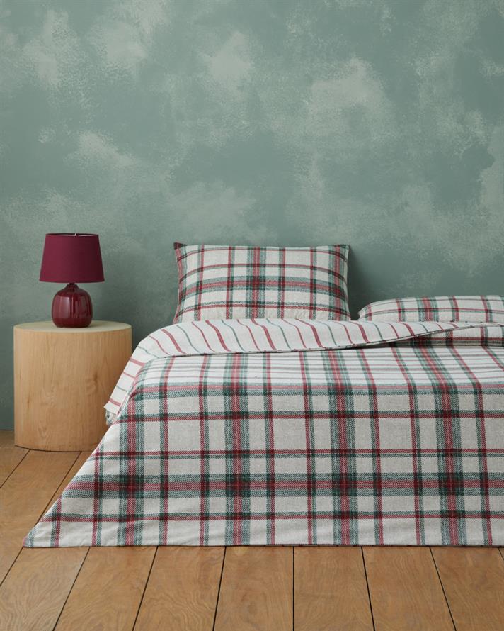 Winter Check Flanel Tek Kişilik Çarşaflı Nevresim Takımı 160x220 cm Yeşil – Kırmızı